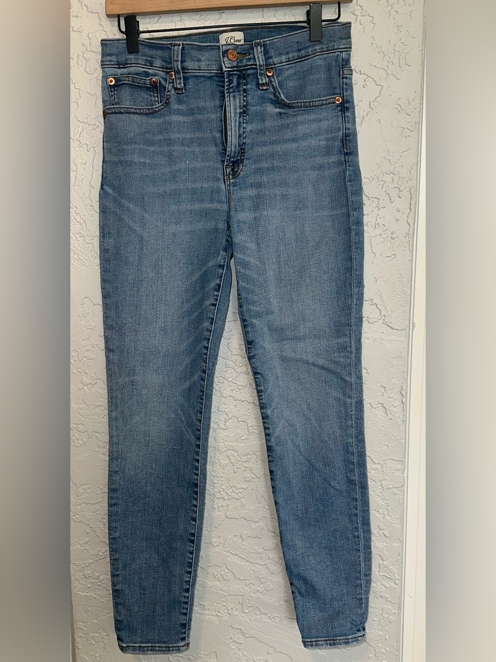 J. Crew 9" High Rise Toothpick Mid Blue Skinny Jeans